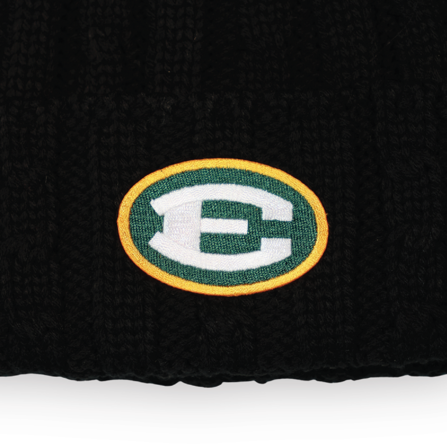 Cable Knit Pom Pom Ladies Cap - Black