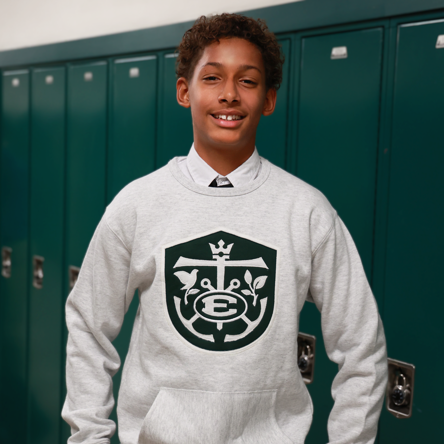 Grey Embroidered Crest Crewneck