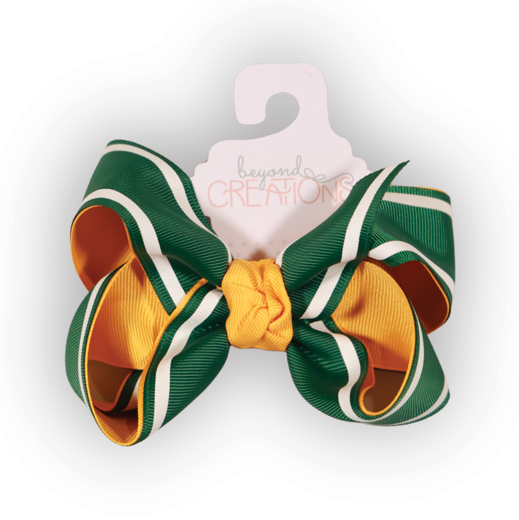 4.5” Green and Gold w/White Stripe Bow