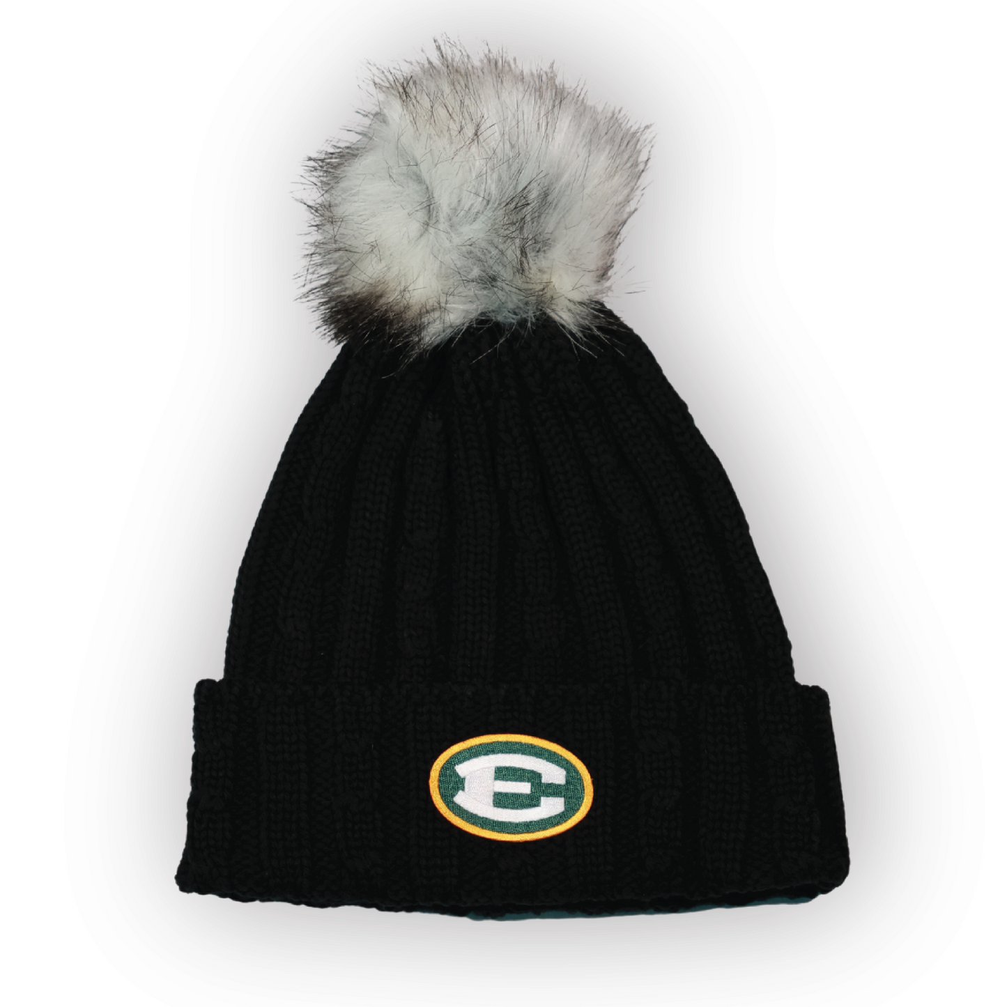 Cable Knit Pom Pom Ladies Cap - Black