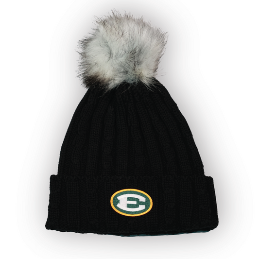 Cable Knit Pom Pom Ladies Cap - Black