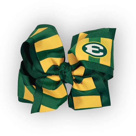 XL Green and Gold Striped Hair Bow