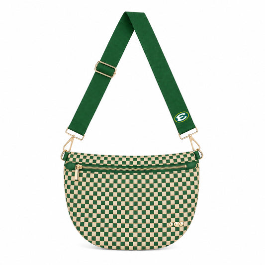 Woven Green & Gold Vegan Leather Crossbody Bag