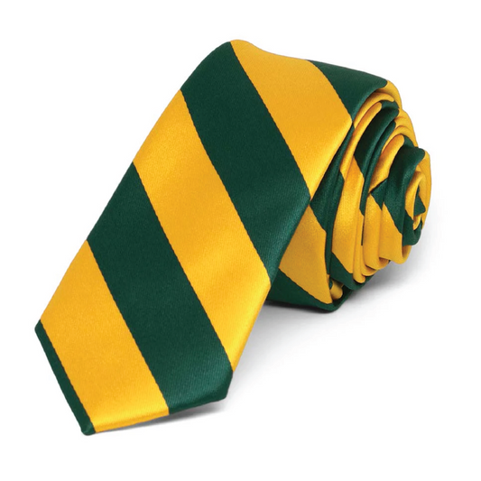 Green & Gold Striped Slim Tie