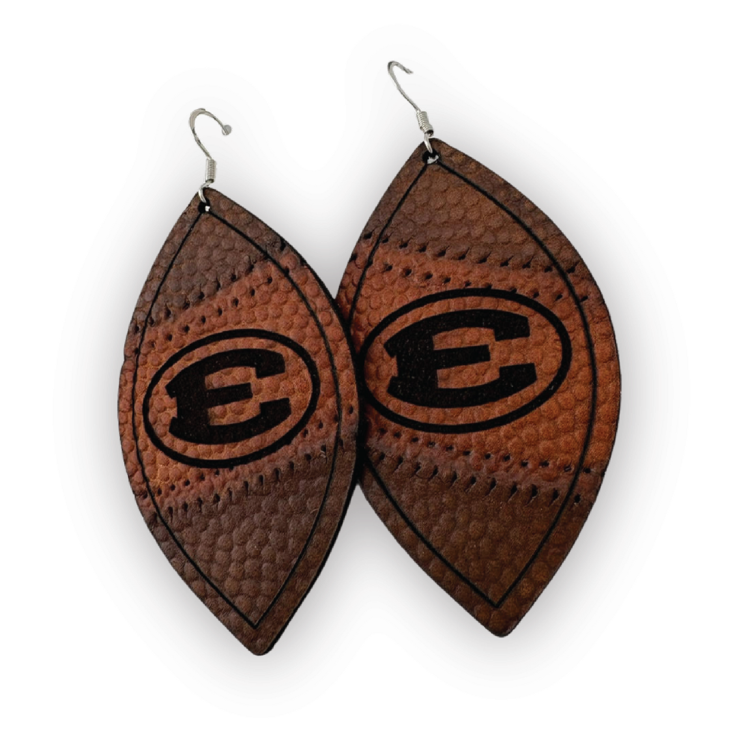 Oval E Earrings - Upcycled Eagle Football Leather