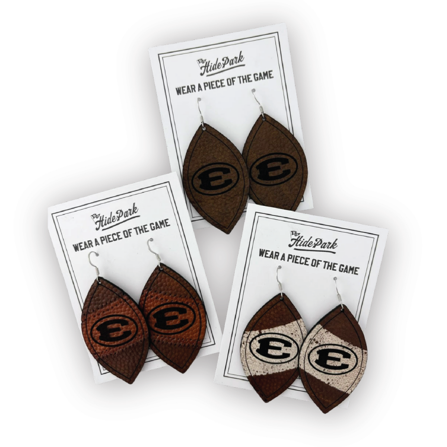Oval E Earrings - Upcycled Eagle Football Leather