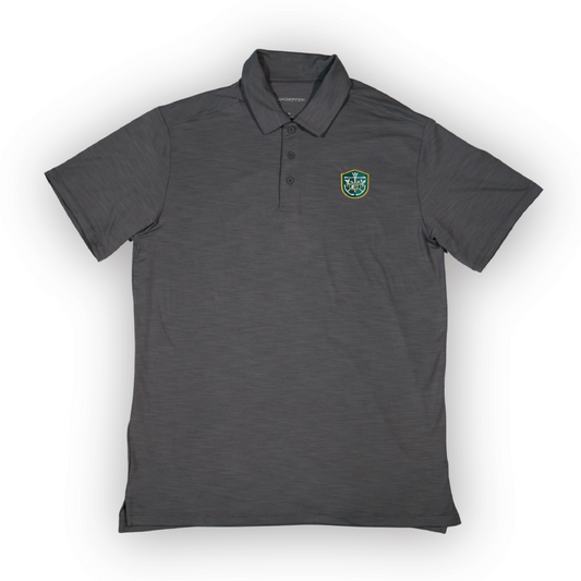 Embroidered Crest Moisture-Wicking Polo - Grey