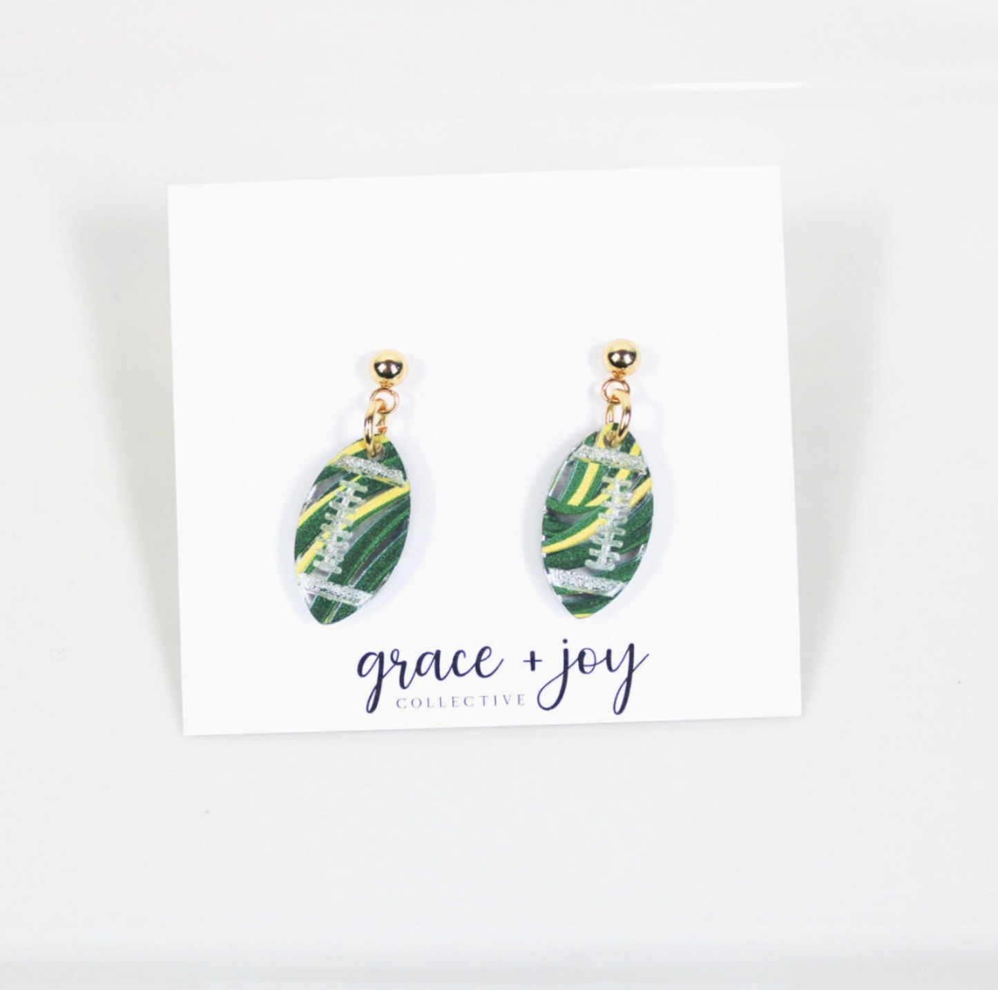 Green & Gold Football Earrings