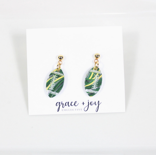 Green & Gold Football Earrings